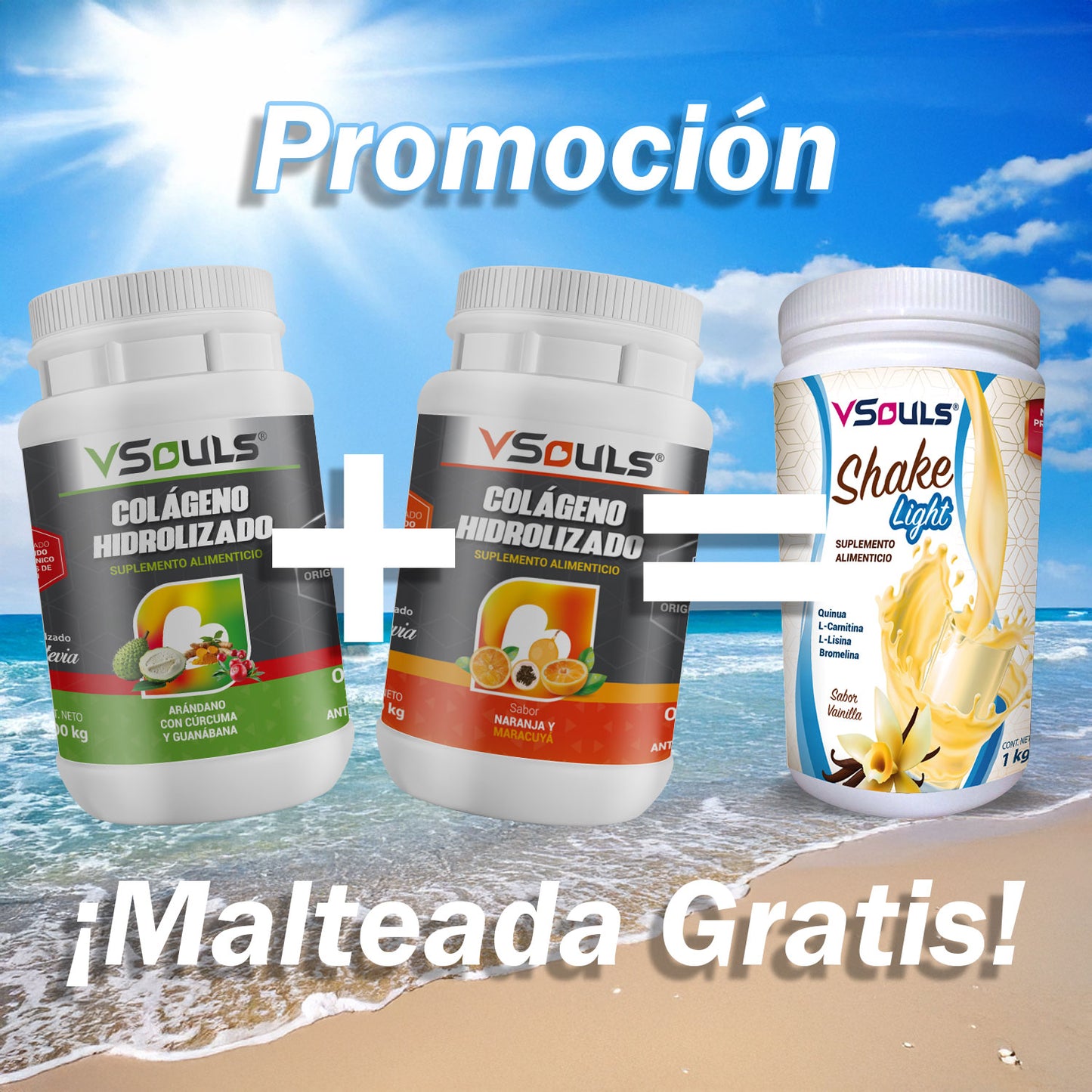 ¡Oferta Especial! Compra 2 Colágenos VSouls y Llévate de Regalo Malteada Shake Light Gratis