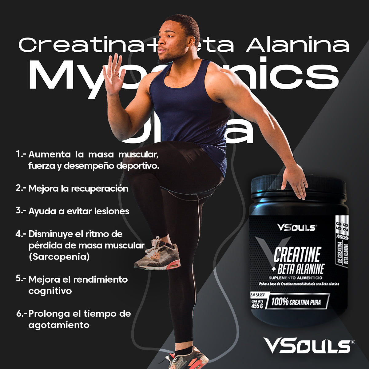 Creatine + Beta Alanine Vsouls: Potencia tu Rendimiento y Gana Masa Muscular Magra