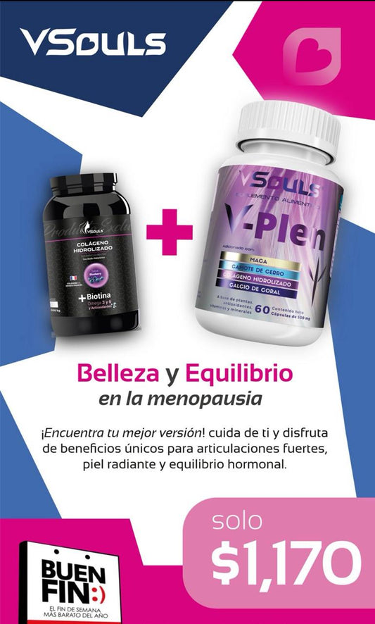 Promoción Buen Fin Vsouls: Biotina + V-Plen para Cabello Fuerte y Bienestar Hormonal Femenino