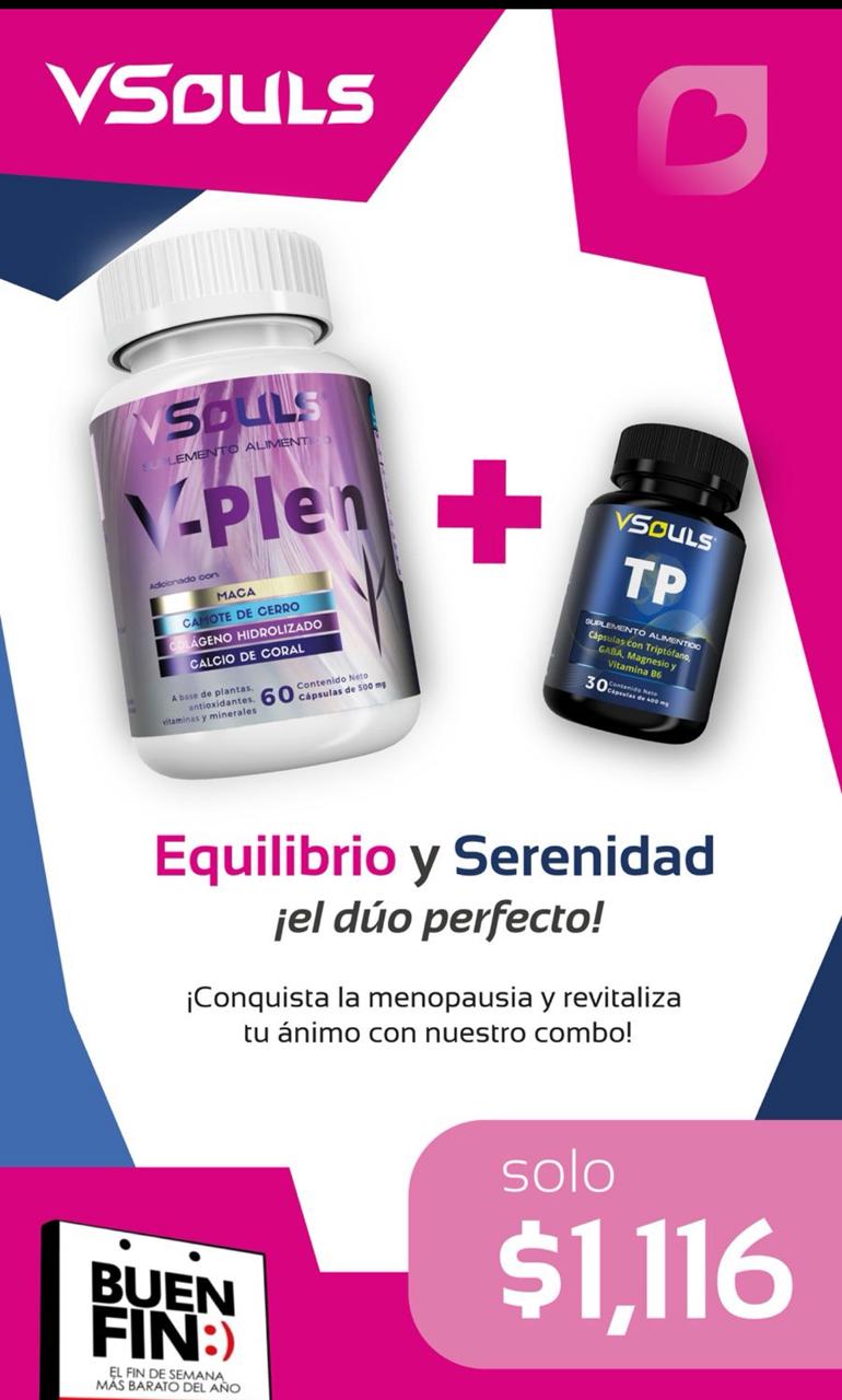 Promoción Buen Fin VSouls: V-Plen + Triptófano para Equilibrio Hormonal y Bienestar Emocional-Plen + Triptófano