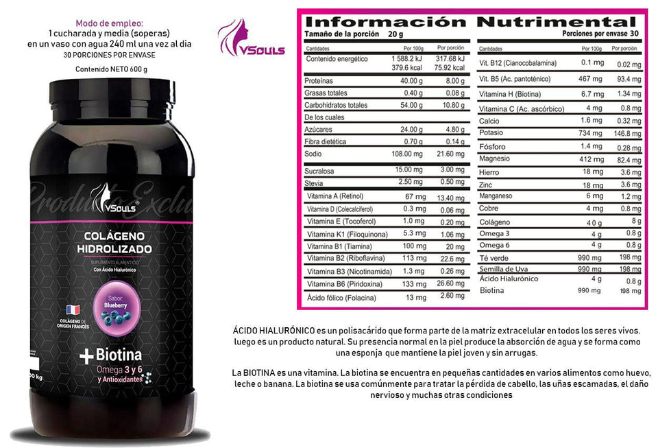 VSouls Biotina Información Nutrimental